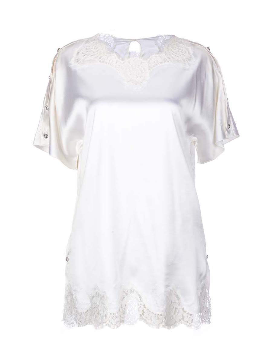 Dolce&Gabbana 白色蕾丝拼接设计短袖上衣