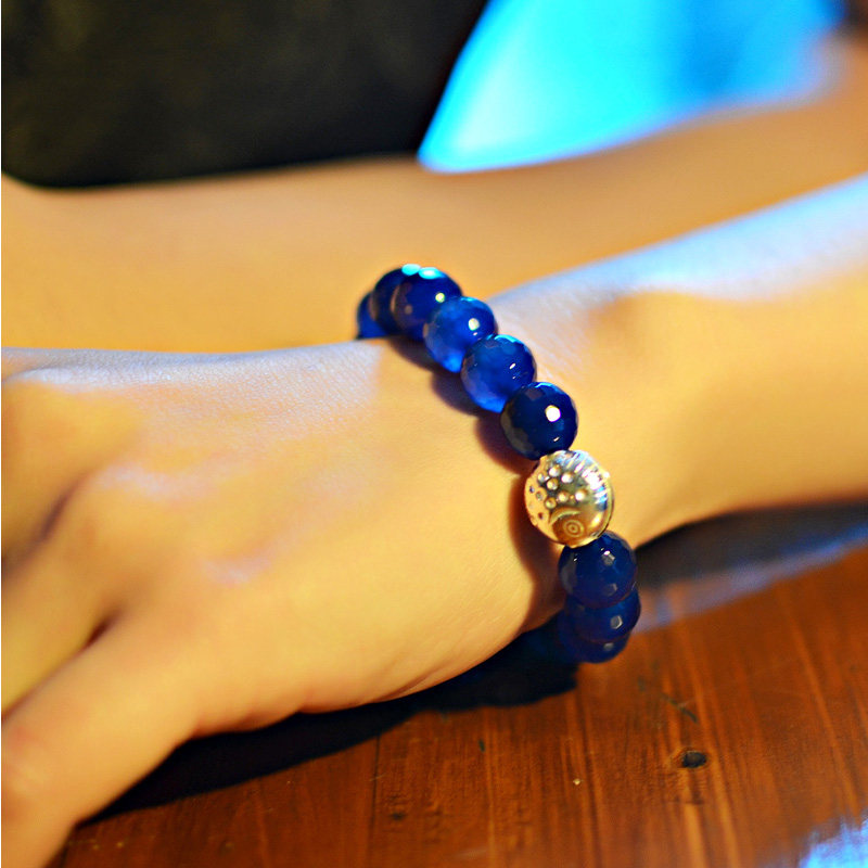 Foyou Cousins Crystal Blue Agate Handmade Woman Handmade 925 Silver Pro-mouth Fish Transporter for Birthday Presents