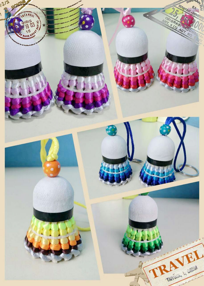 Handcrafted creative DIY badminton pendant pendant jewelry keychain rainbow gradient collection