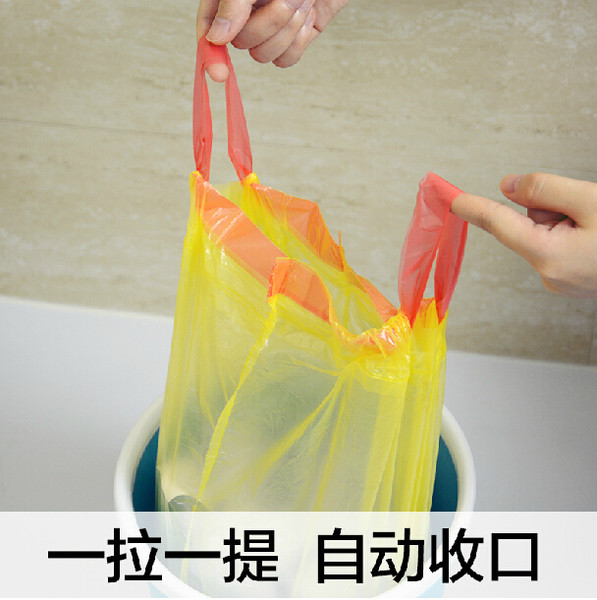 Automatic closing thickened portable garbage bag household environmental protection kitchen drawstring does not dirty hands small medium