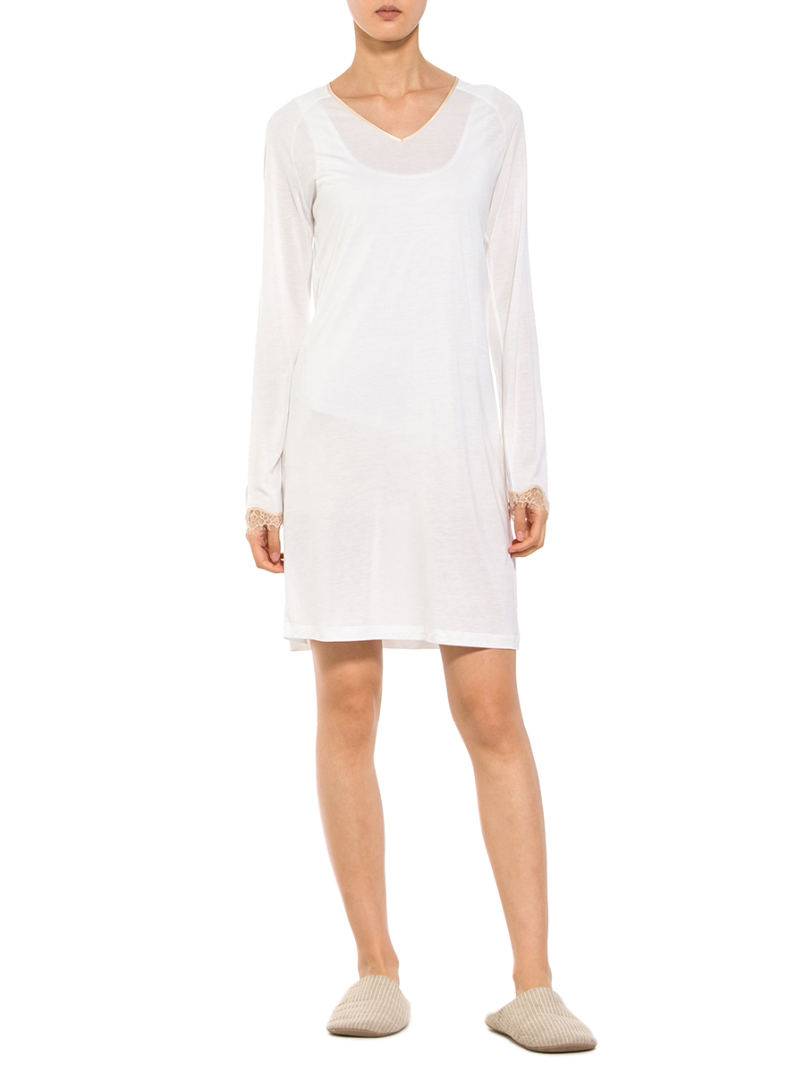 Lucia Berutto 白色V领蕾丝袖口睡衣裙