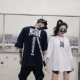Guochao hip-hop thắt lưng ngắn tay áo thun nam và nữ đôi cổ in vòng cổ lỏng lẻo tay áo hiphop năm điểm tay áo mùa hè