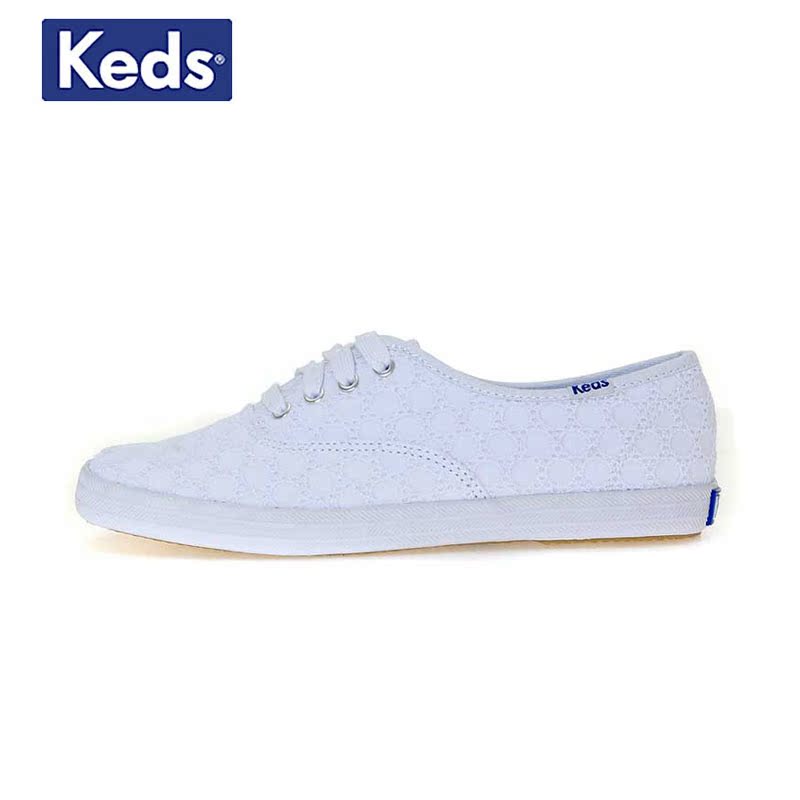 韩国直邮Keds 春季新款帆布鞋镂空花边休闲运动鞋纯白色WF54546