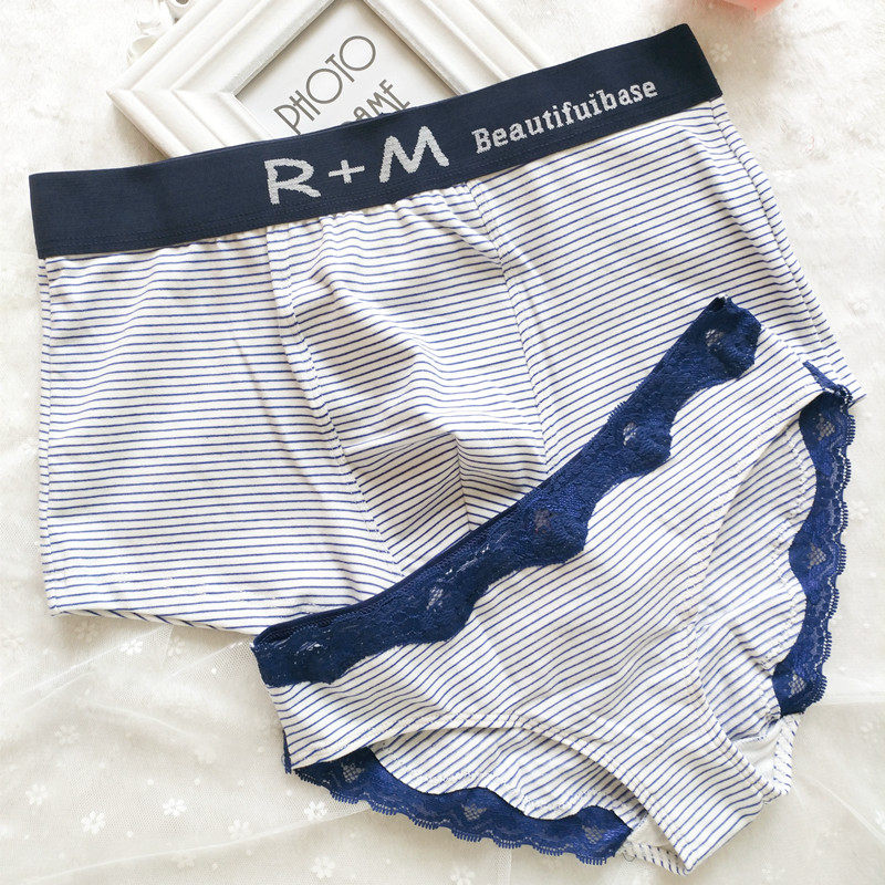 (Two Dress) Sexy Temptation Lace Little Fresh Couple Pants Pure Cotton Men's Flat Corner Women's Triangle Low Waist