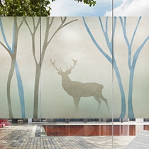 No glue electrostatic glass sticker European frosted office balcony bathroom glass door sunscreen film deer forest