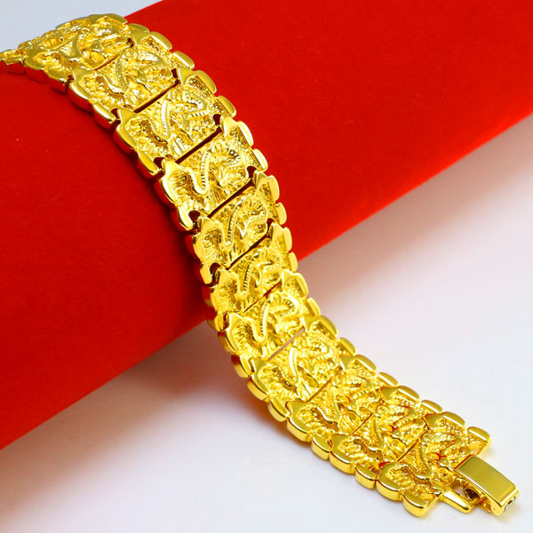 Gold Bracelet Men's and Women's 9999 Full Gold Wide Edition Dragon Chain Plus Long Gift Chinese Dragon Chain