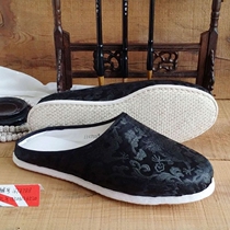 Old Beijing mens spring satin casual cloth shoes cloth bottom suction sweaty-lined bottom hand lovers slippers