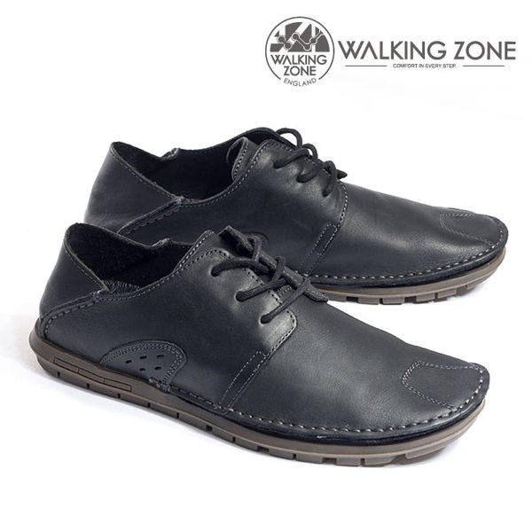 WALKING ZONE 真皮剪裁皮革开车鞋绑带-黑台湾官网直邮进口