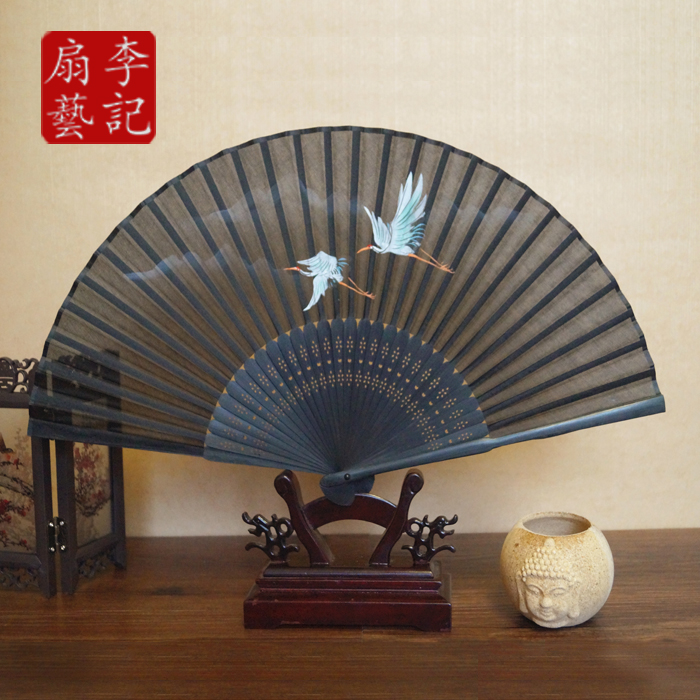 Li Ji fan art hand-painted silk fan handmade folding fan paper fan Chinese fan going abroad gift fan silk fan