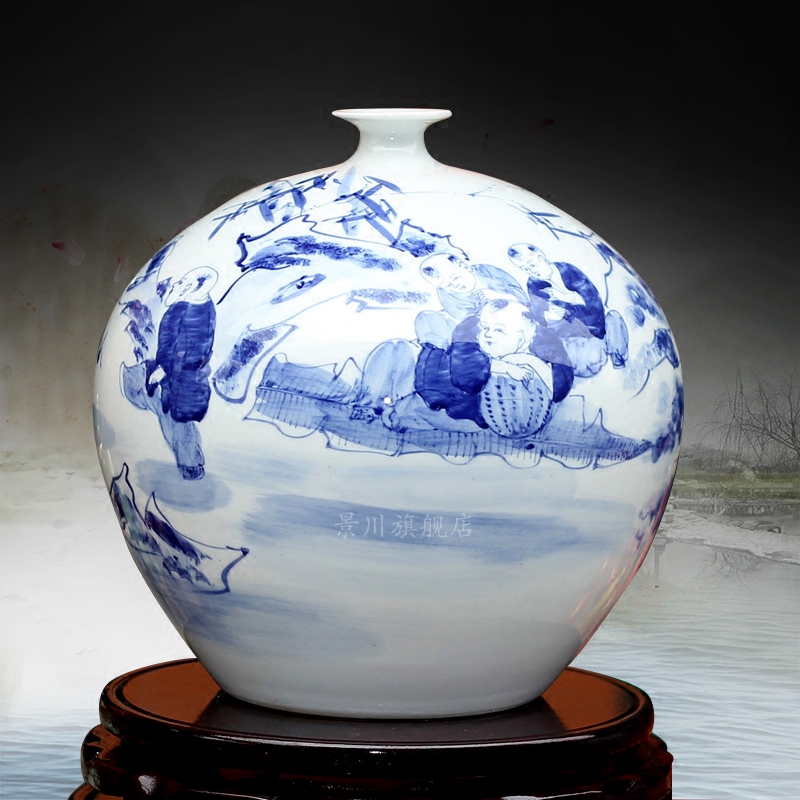 Blue and white peony vases Wu Wenhan hand - made gourd floret bottle of jingdezhen ceramics mesa adornment furnishing articles in the living room