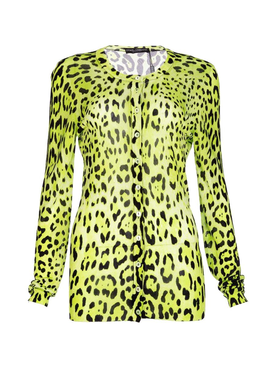 Dolce&Gabbana 绿色豹纹圆领开襟上衣