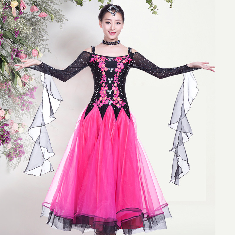 New Morden Dance Ocean dress with slim fit with long sleeves Social dance Giant Pendulum Skirt National Mark Dance Competition Performance Costumes