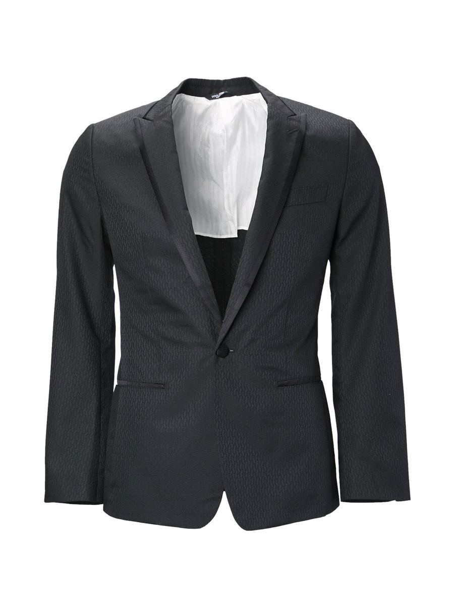 Dolce&Gabbana 黑灰色暗纹黑边饰长袖西装外套