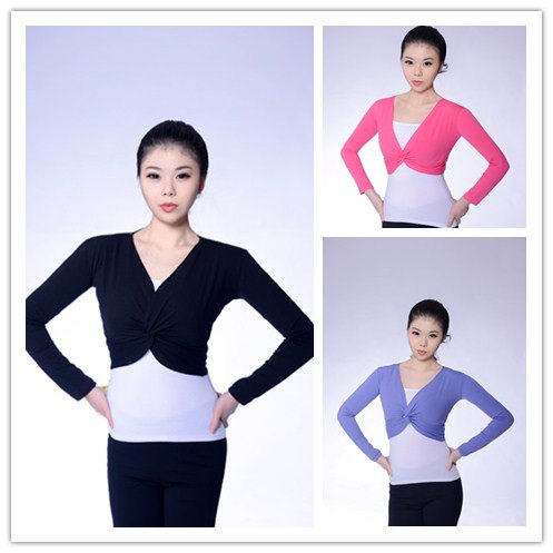 Female body practice belly dance long-sleeved front twist flower top wear square dance dance clothes knotted fitness Latin dance clothes