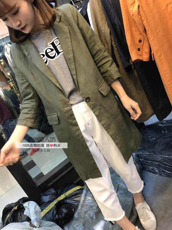 Cotton and Linen Blazer, Spring and Autumn New Style, Mid-Length, Casual, Slim-Fitting Women's Clothing, 2024 New Style, Loose Linen Suit for Women