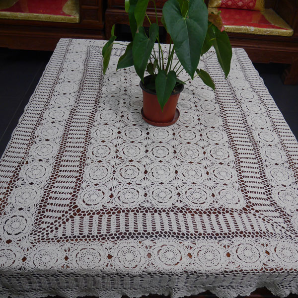 I love my home Handmade crochet hook cotton Lace Hollow woven tablecloth Coffee table cover cloth Beige
