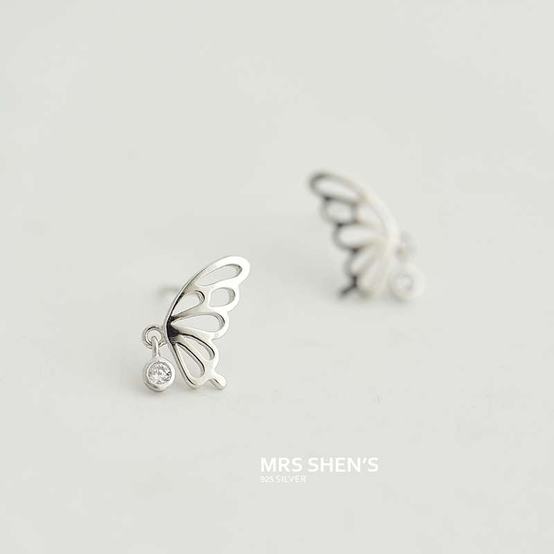 925 silver Korean earrings refreshing temperament brief sweet and beautiful fashion water drill mini-eared female
