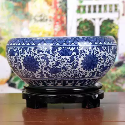 Jingdezhen ceramic fish tank blue and white glaze fish basin calligraphy and painting tank lotus tank water lily bowl lotus bowl lotus tank
