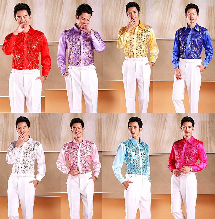 Dancing New Style Men's Long-Sleeved Performance Sequined Shiny Dance Stage Performance Shirt Men's Trendy Fashion Shirt