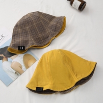 Korean version of casual wild double-sided plaid fisherman hat female Japanese literature and art small fresh pot hat summer student visor hat