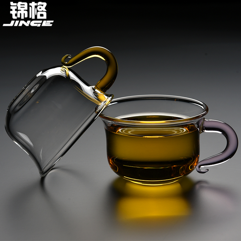 Jinge glass small tea cup kung fu tea set tea personalized cup with heat-resistant transparent glass home Portable