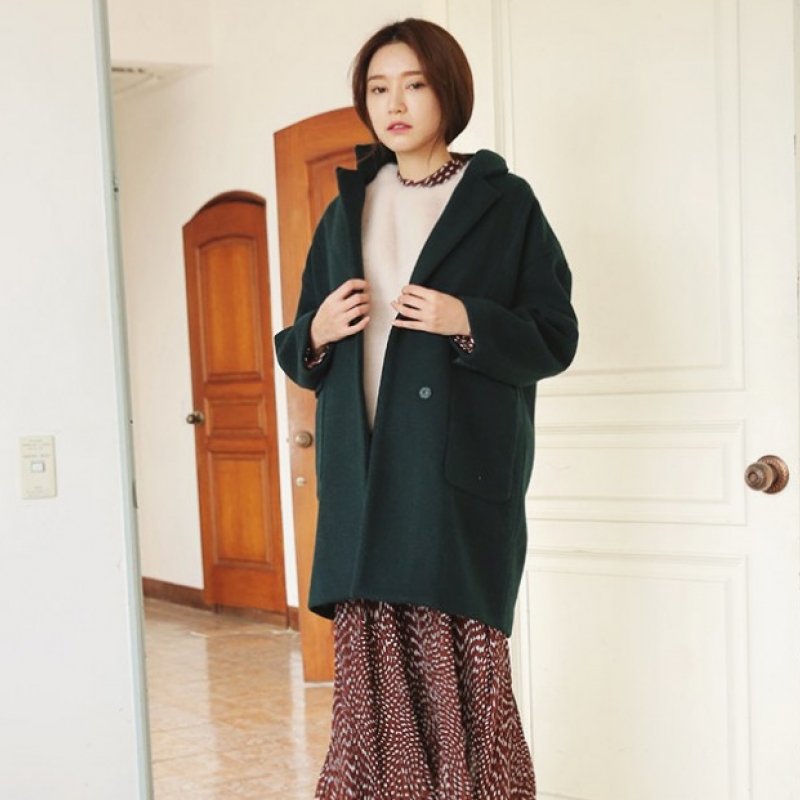 韩国stylenanda官方正品 立体翻盖口袋点缀按扣大衣-绿色