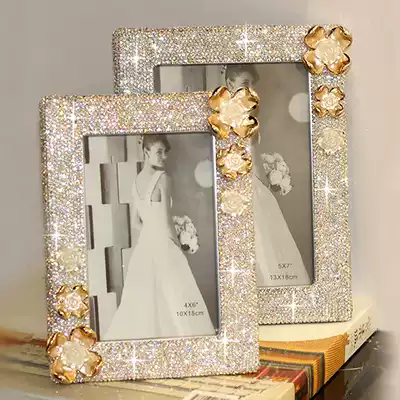 High-grade custom crystal rhinestone swing table photo frame with diamond creative European frame folding desktop portable camera frame