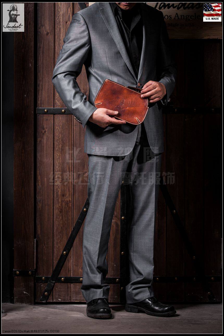 Sandast American handmade Horween cowhide retro mobile phone sundries document handbag pipe smoking bag