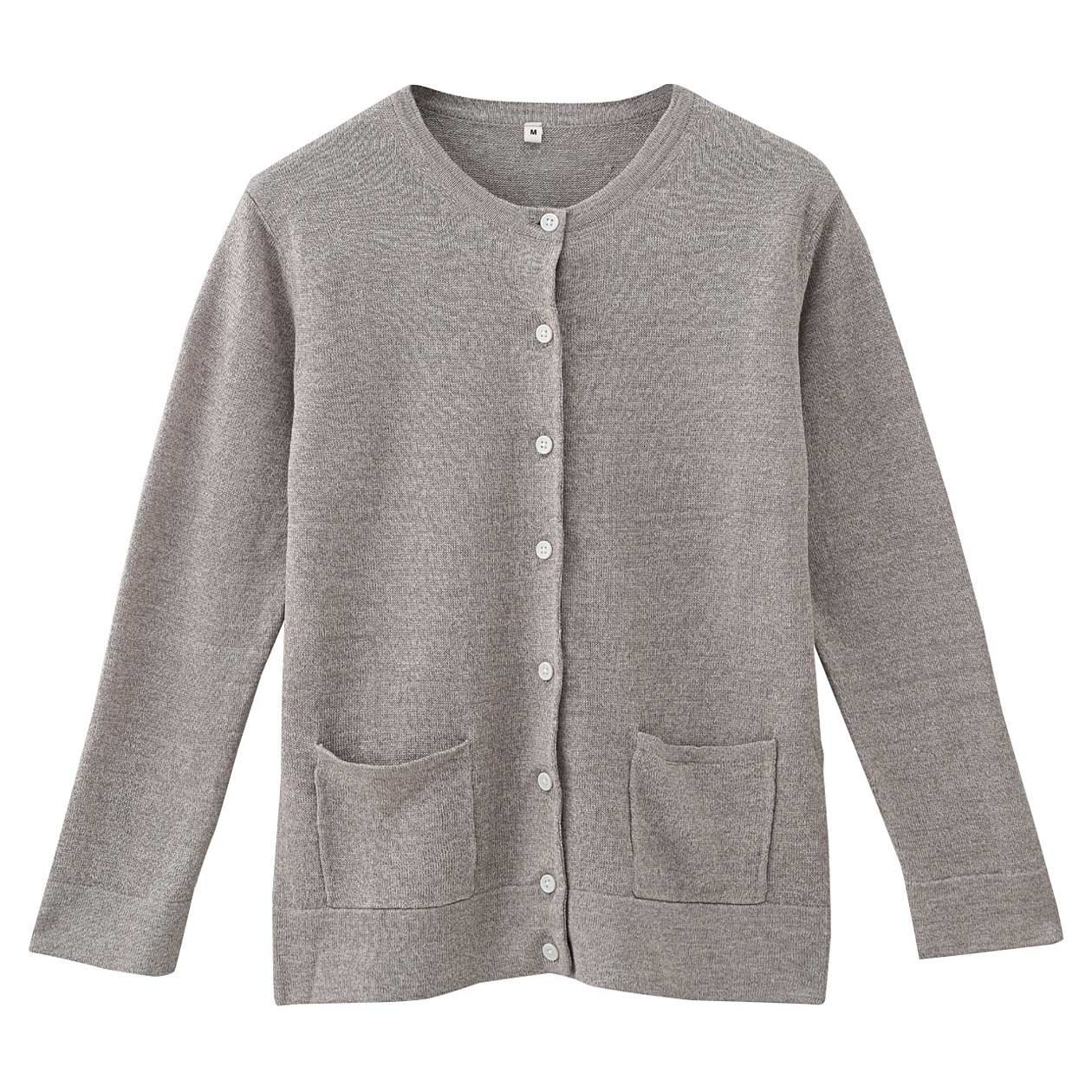 无印良品MUJI 女式 亚麻高针距圆领开衫