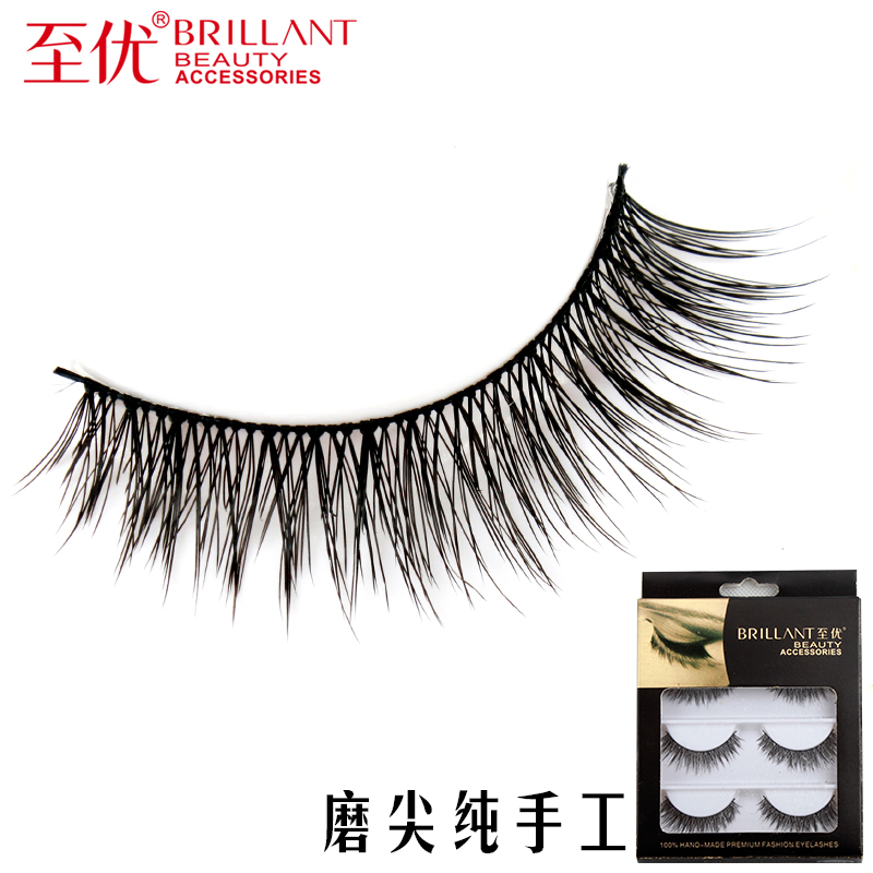 至优日系纯手工磨尖假睫毛自然逼真浓密交叉眼睫毛棉线梗纤长裸妆