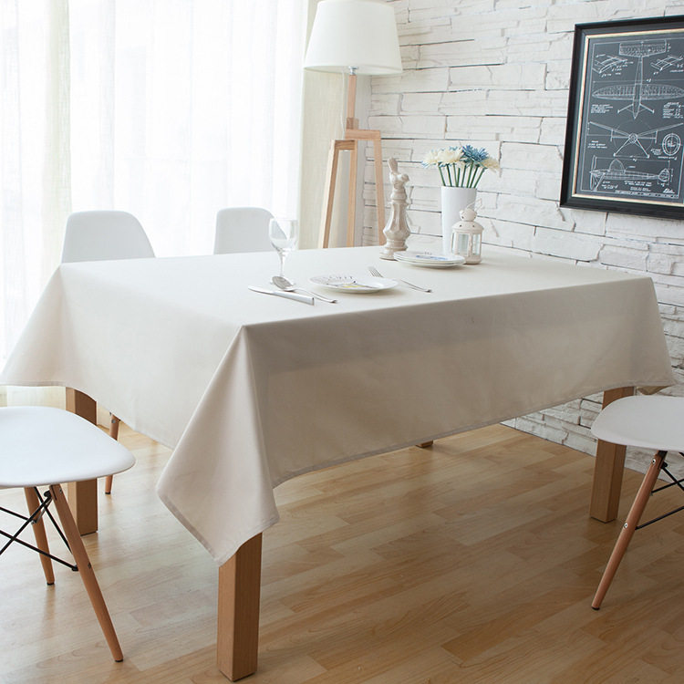 Daily vegetarian color tablecloth pure color milky white rice white table cloth Nordic style full cotton modern minimalist home cloth art