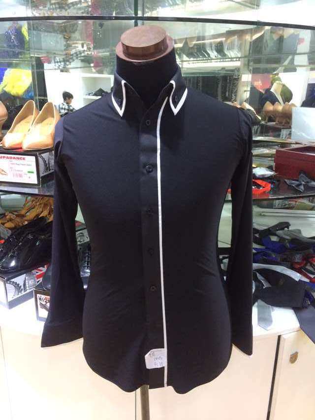 Dancer's new black crystal jumpsuit with a body stretch Morden Dance Men's shirt