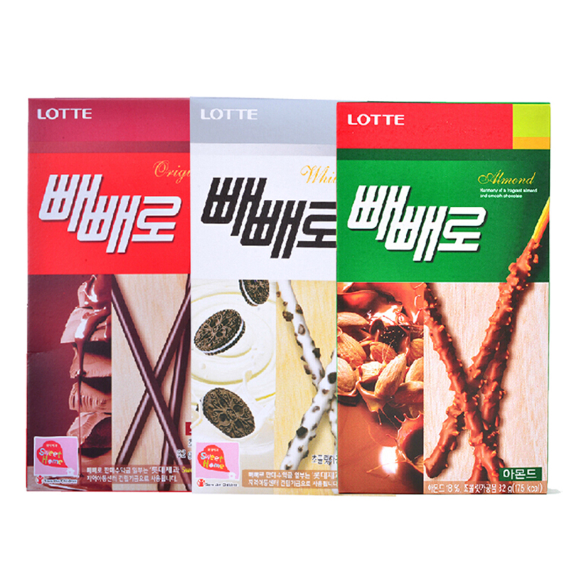 【天猫超市】韩国进口零食品 乐天扁桃仁棒32g*白棒32g*红棒46g%
