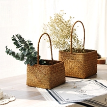  Flower basket decoration rattan woven seaweed woven living room desktop flower arrangement starry Eucalyptus portable small flower basket storage basket