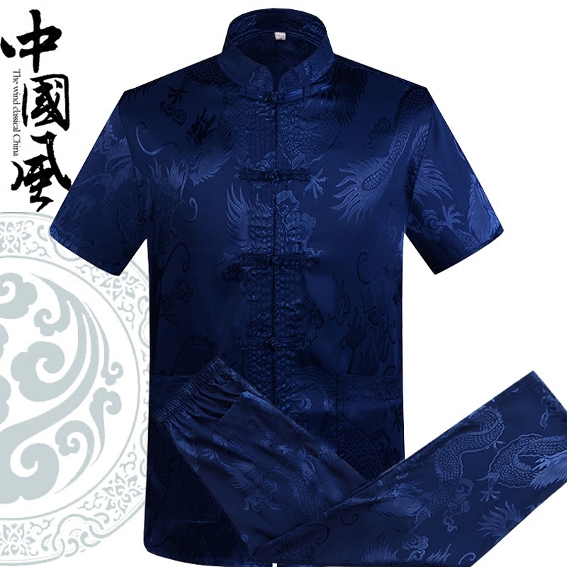 Summer mulberry silk suit for older men's men's tangs with short sleeves Chinese dads for elderly grandpa true silk summer clothes
