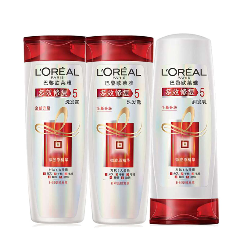 欧莱雅洗发水套装多效修复洗发露400Ml×2+润发乳400Ml