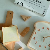 Lu Zao Healing System Solid Wood One-piece Toast Wall Clock Childrens Decoration Silent Wall Watch Clock Desktop Wall Hanging Dual-purpose