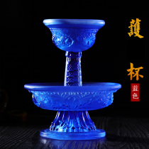 Glazed Dharma Protector Cup Tibetan Eight Auspicious Water Cups for Buddha Tantra Buddha Holy Water Cup Small Blue