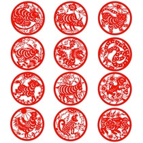 12 zodiac paper-cut window grilles kindergarten animal zodiac paper-cut PVC material P self-adhesive sticker waterproof paper-cut