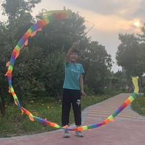 Students hand dance dragon square fitness children throw dragon ribbons gold and silver streamers diabolo dragon