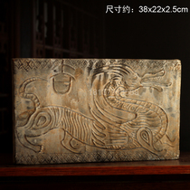 Han Dynasty pottery portrait brick ornaments dragon pattern and phoenix pattern portrait stone antique gray pottery brick carving murals ancient building collection decoration