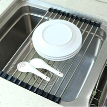 Stainless steel drain rack kitchen sink drain basket drain basket drain rack folding drain roller shutter water board storage rack