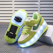 Flashing soles with wheels lighted single-wheel roller skates 4-wheel heelys ultra-light wheeled shoes for adults