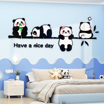 Giant panda and flower shadow tv background white wall decoration pendant mural new sticker self-adhesive upper sticker