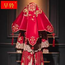Red hijab bride wedding veil m Chinese style Xiuhe suit retro red embroidered satin tassel head covering embroidery wedding