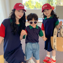 Spot bombing street mother and child clothing 2023 new summer high-end pro-D childrens clothing Korean version mother and daughter clothing contrasting color POLO shirts