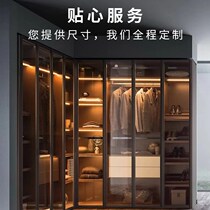 Direct sales new product light luxury tempered glass flat opening wardrobe door customized narrow J edge aluminum frame wine cabinet bookcase sideboard door