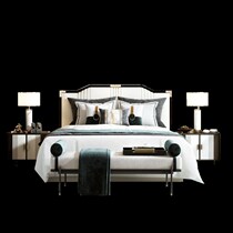 New Chinese style light luxury double wedding bed master bedroom solid wood fabric Chinese style Italian simple model room furniture customization