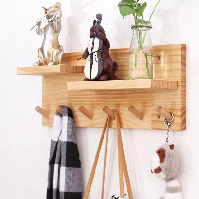 Hook on the entrance wall of the entrance wall of the house, solid wood storage wall hanging living room bedroom wall clothes hook wooden Y decoration equipment
