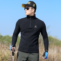 Mens outdoor fleece long-sleeved T-shirt top double-sided fleece polar fleece jacket thickened cold protection warm cardigan autumn and winter